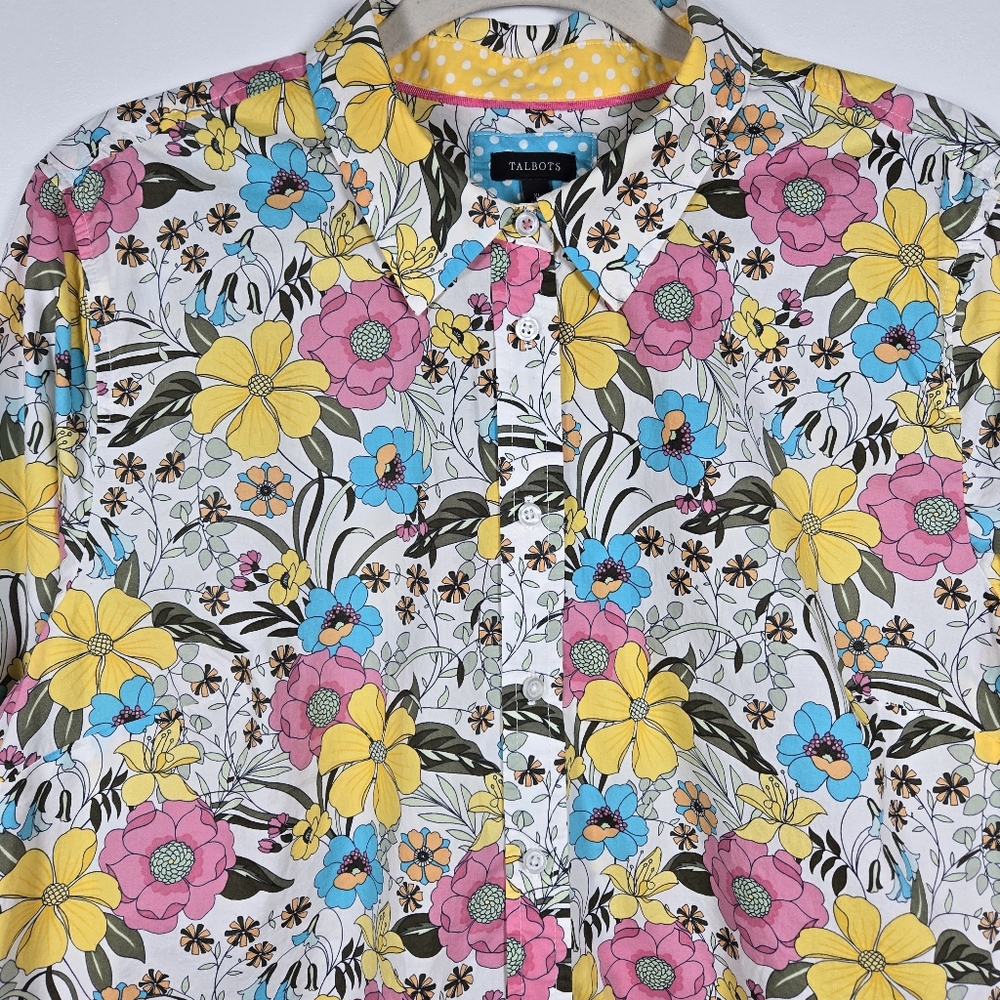 Talbots Vibrant Colorful Floral Cotton Long Sleeve Button Down Shirt Top Size XL - Picture 4 of 12